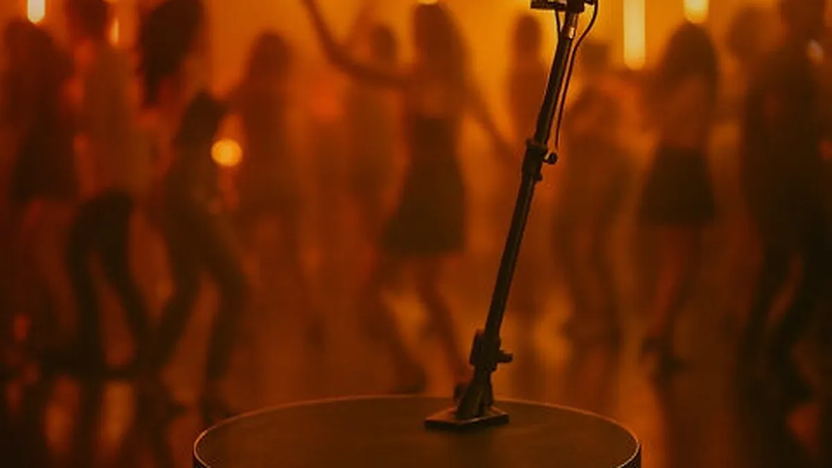 Photo booth running on a nightclub dance floor while people queue